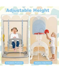 Costway 7-in-1 Toddler Slide with Height Adjustable Basketball Hoop & Swing Golf Soccer