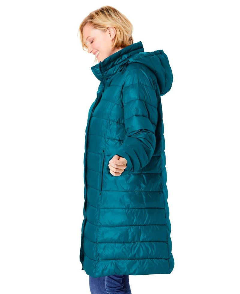 Woman Within Plus Size Long Packable Puffer Jacket