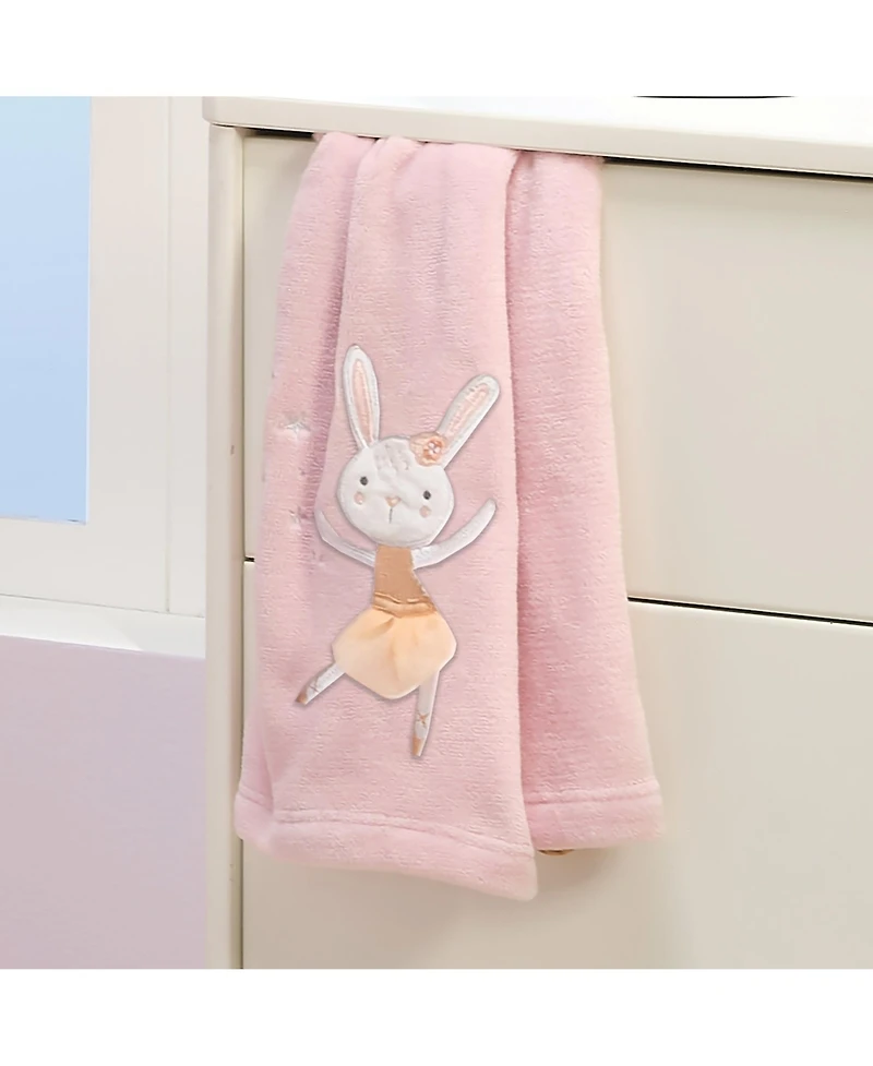 Bedtime Originals Tiny Dancer Pink Ballet Soft Fleece Bunny Applique Baby Blanket