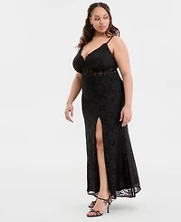 City Studios Trendy Plus Glitter Lace Spaghetti-Strap Gown