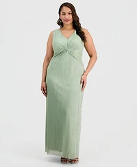 Connected Plus Twisted Metallic Jersey Maxi Dress