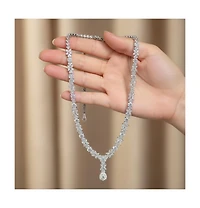 Genevive Chic Sterling Silver White Gold Plated Cubic Zirconia Drop Necklace