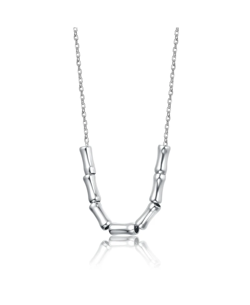 White Gold Plated with Bamboo-Inspired Beads Necklace