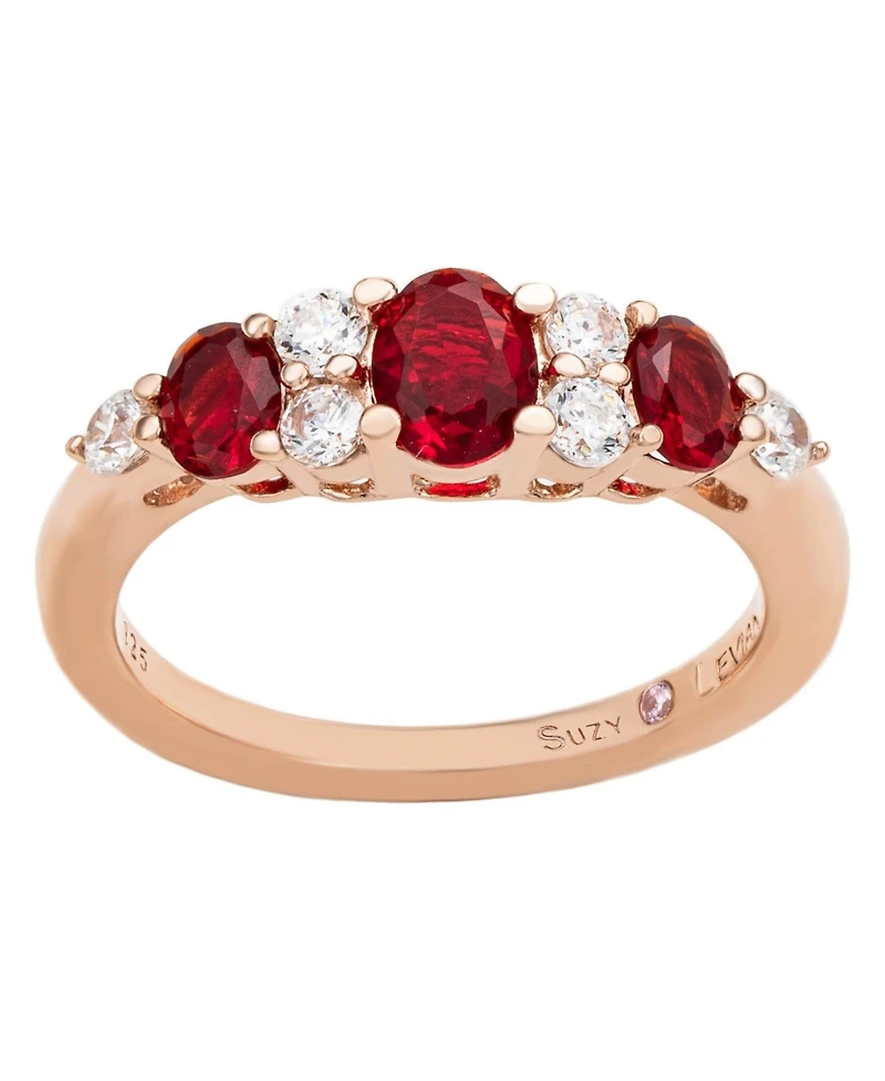 Suzy Levian Rose Sterling Silver Red White Cubic Zirconia Graduating Ring