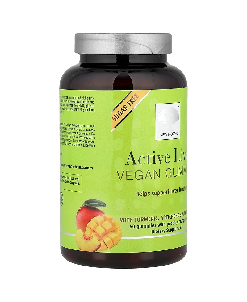 New Nordic Active Liver Gummies | Milk Thistle, Artichoke & Turmeric | Natural Peach & Mango