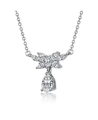 Sterling Silver White Gold Plated with Clear Cubic Zirconia Teardrop Necklace