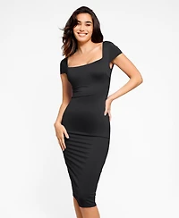 Popilush Women's Shapewear Short Sleeve Low-Back Bodycon Midi Dress