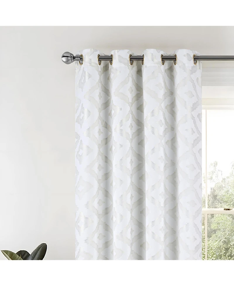 Rt Designer Collection Heathrow Halo Foil Blackout Luxurious Decorative Grommet Curtain Panel 54" x 90" White