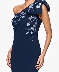 Betsy & Adam Women's Long One-Shoulder Bow Embroidered Dress