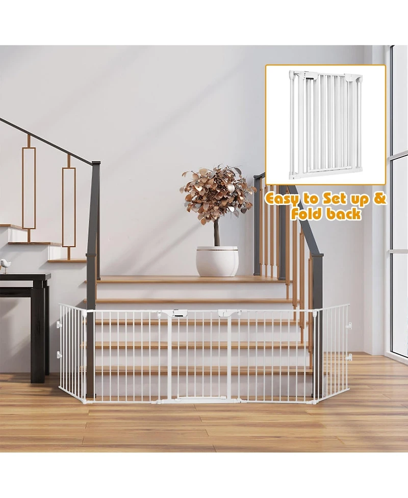 Sugift 115 Inch Length 5 Panel Adjustable Wide Fireplace Fence-White
