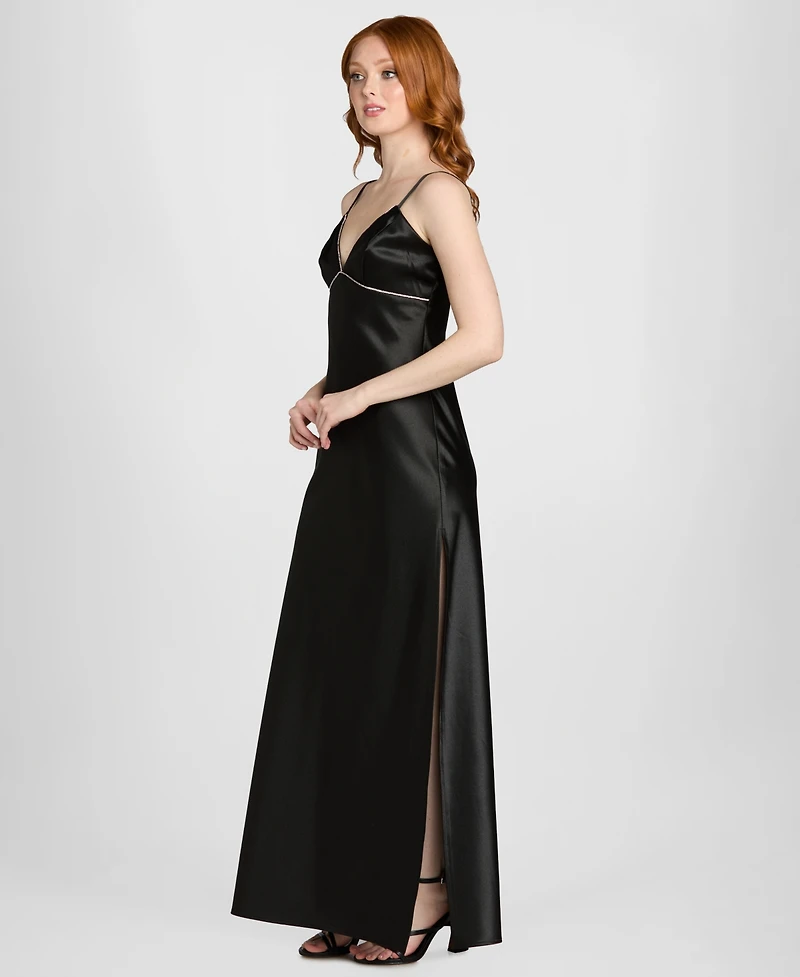 Morgan & Company Juniors' Embellished V-Neck Sleeveless Gown