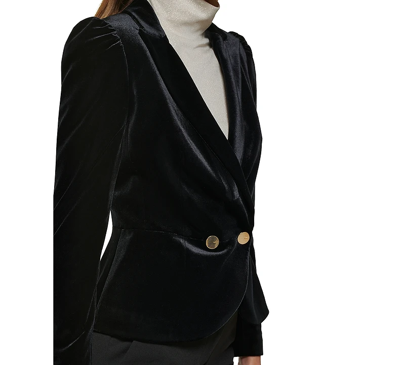 Dkny Petite Notch Collar Puff-Sleeve Velvet Jacket