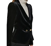 Dkny Petite Notch Collar Puff-Sleeve Velvet Jacket