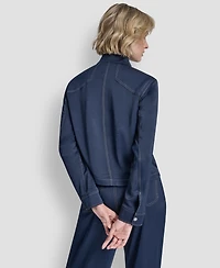 Dkny Women's Top Stitch Glazed High Mock Neck Dressing Jacket