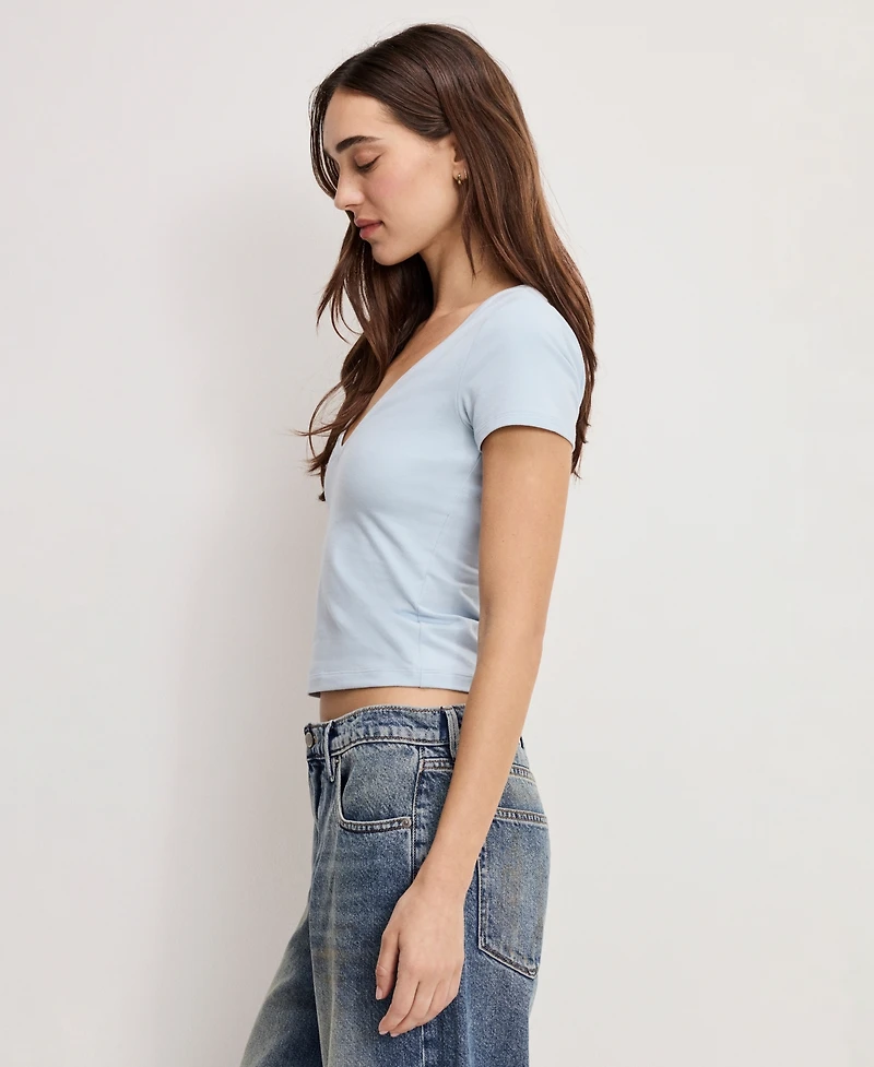 Good American Women's V-Neck Short-Sleeve Top