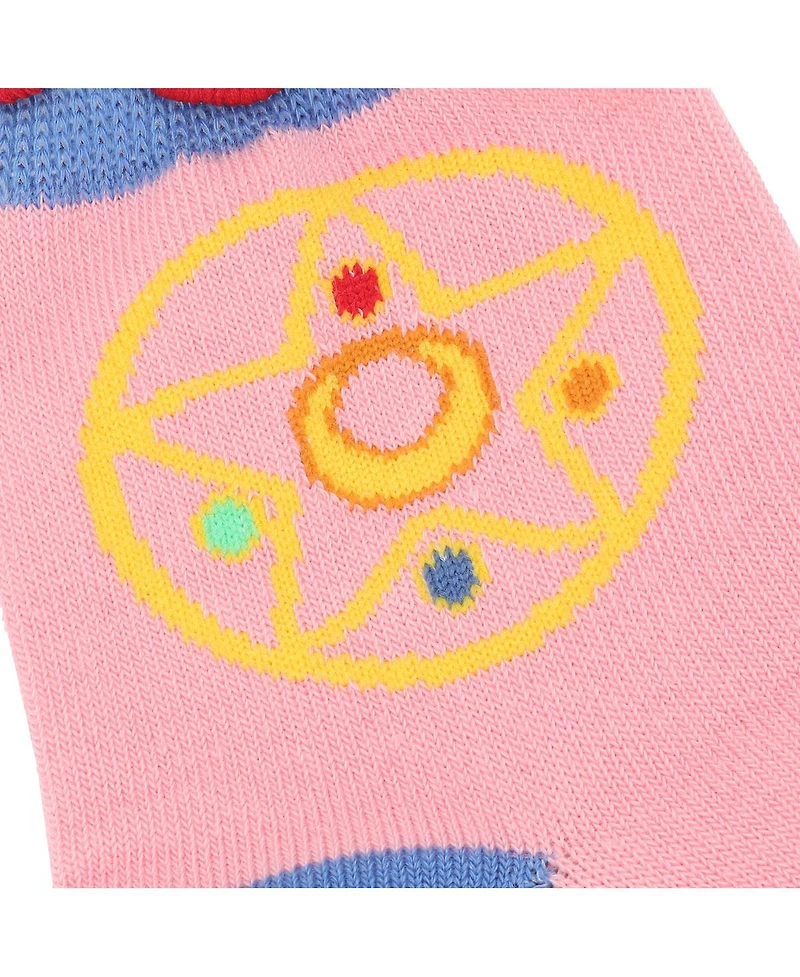 Sailor Moon Women's Cosmic Symbols & Cats 3-Pair Lettuce Edge Casual Quarter Crew Socks
