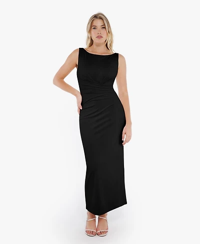 Popilush Women's Shapewear Boatneck Draped Sculpting Maxi Dress