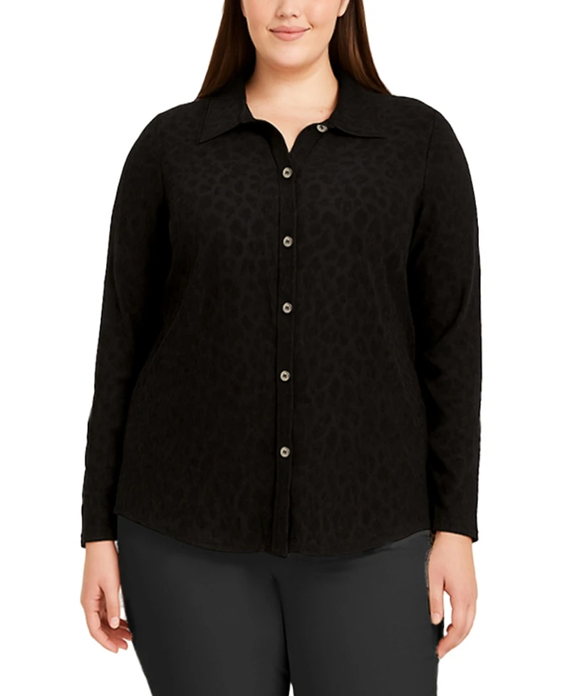Coin 1804 Plus Cheetah Burnout Button front closure Shirt