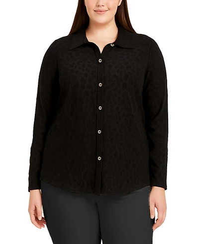 Coin 1804 Plus Cheetah Burnout Button front closure Shirt