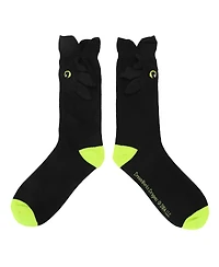 How to Train Your Dragon Men's Toothless Plush Character Heads Adult Black Casual Crew Socks -Osfa