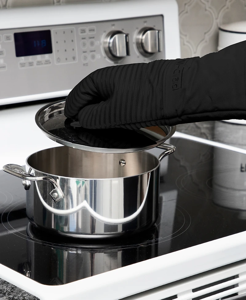 All-Clad Ribbed Silicone Cotton Twill Potholders Oven Mitts, Set of 4