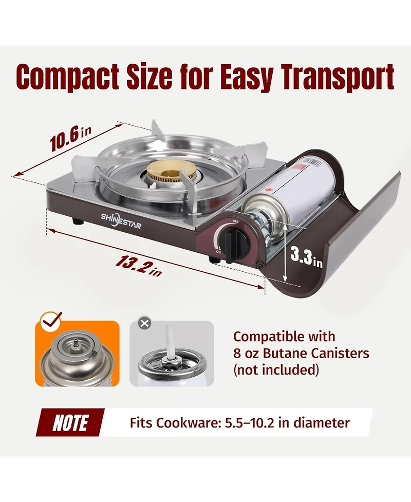 14000 Btu Butane Camping Stove, Double Wind-Guard Portable Stove for Outdoor Cooking, Carrying Case Included, Brown