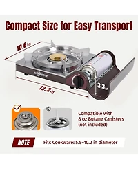 14000 Btu Butane Camping Stove, Double Wind-Guard Portable Stove for Outdoor Cooking, Carrying Case Included, Brown