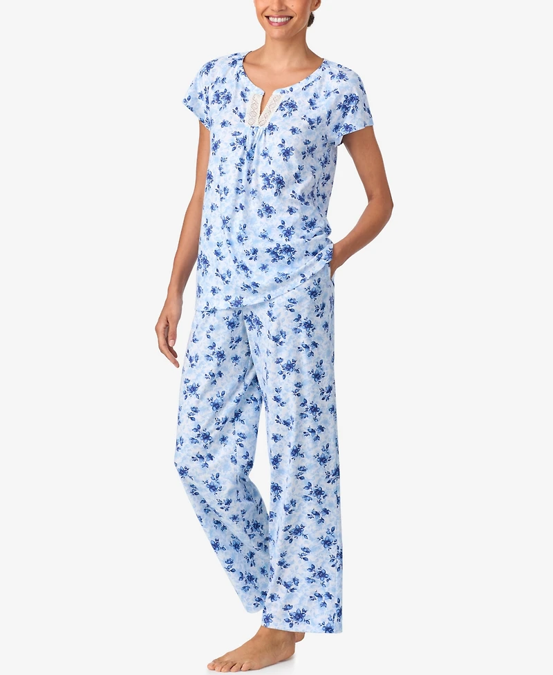 Aria Sleepwear Brushed Cotton Cap Sleeve long pant Pj set