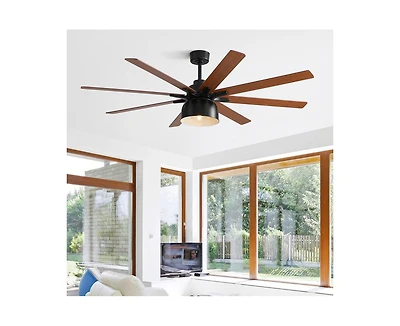 Sofucor 52-inch Modern Black 8-Blade Ceiling Fan with Remote Control and Timing Function