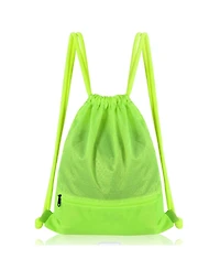 Sugift Drawstring Backpack String Bag Foldable Sports Sack with Zipper Pocket-Green