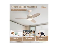 46-inch Modern Beige 3-blade Ceiling Fan with Led Light with Six-speed Remote Control
