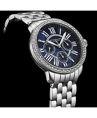 Stuhrling Sonata Women s 38mm Quartz Multifunction Watch – Blue Mother-of-Pearl Dial Crystal Bezel Stainless Steel Bracelet