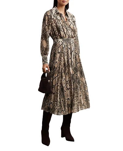 Reiss Women's Snake-Print Pleated Midi Dress