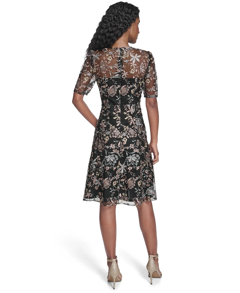Jessica Howard Petite Printed Elbow Sleeve Fit & Flare Dress