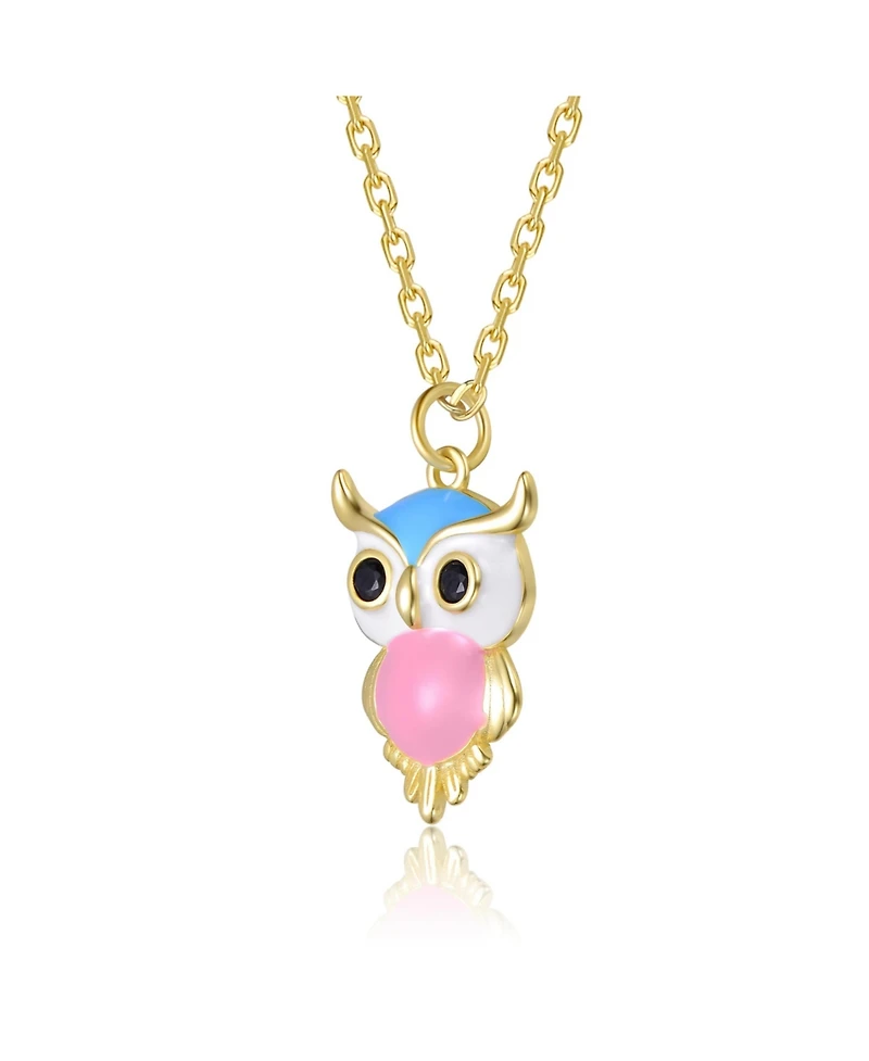GiGiGirl 14K Gold Plated with Multi-Color Enamel Majestic Owl Design Pendant Necklace