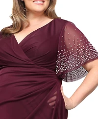 Alex Evenings Plus Embellished-Sleeve Draped Chiffon Gown