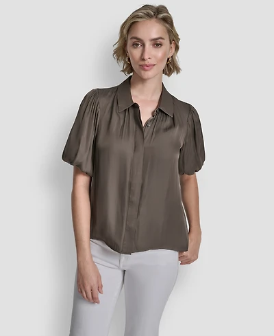 Dkny Women's Short-Sleeve Park Satin Top