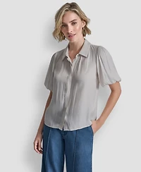 Dkny Women's Short-Sleeve Park Satin Top