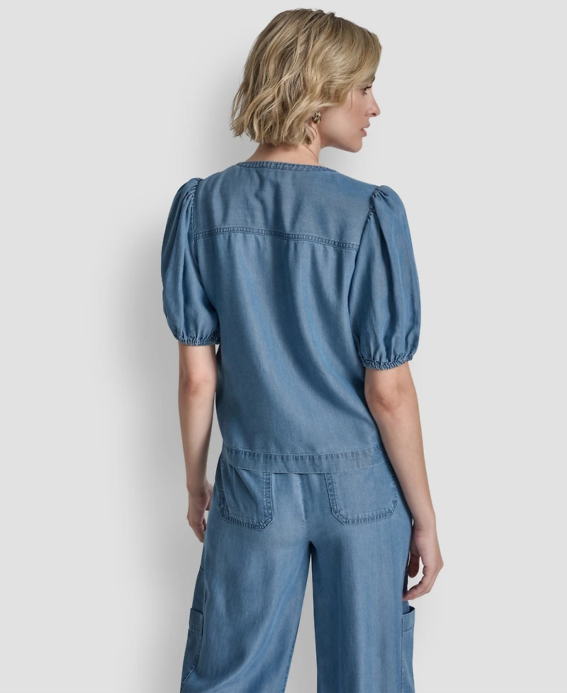 Dkny Women's Short-Sleeve Zip-Shoulder Top