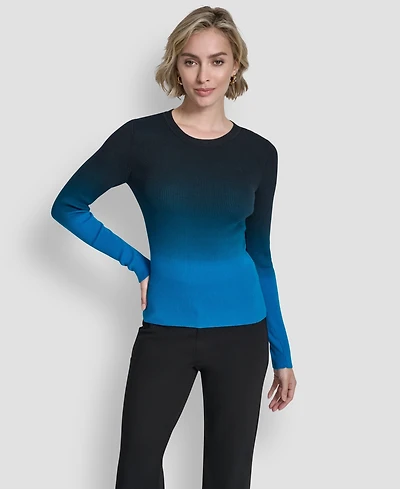 Dkny Women's Long-Sleeve Crewneck Dip Dye Sweater