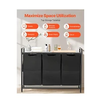 Slickblue Laundry Sorter Cart with 3 Bags, Metal Frame, and Wood Top