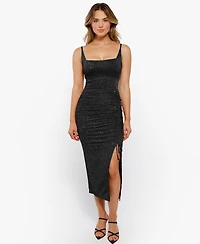 Popilush Women's Shapewear Metallic Knit Bodycon Sculpting Midi Slip Dress