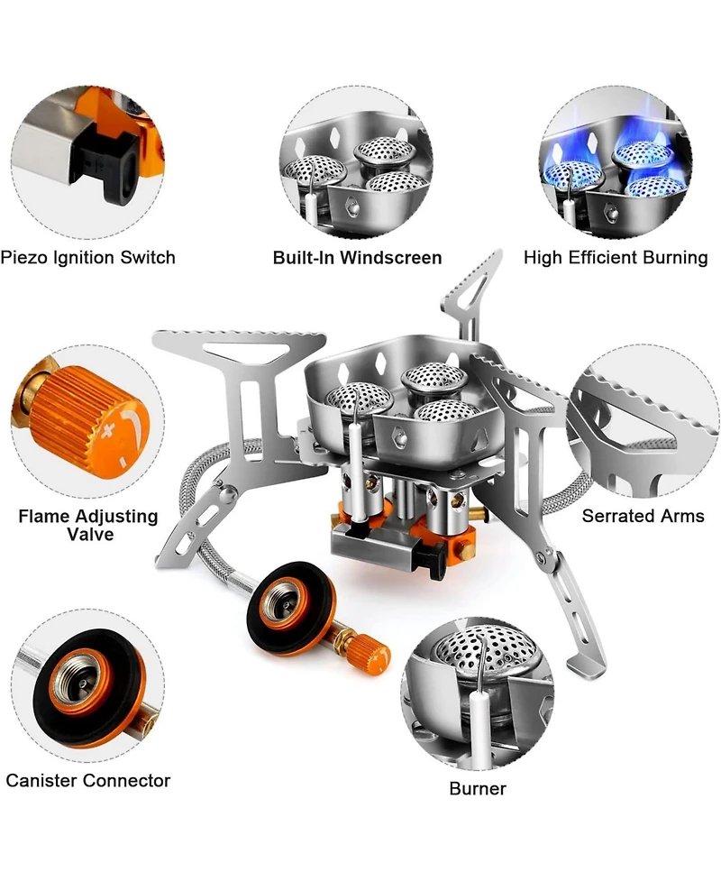 Aofar 6800W Windproof Camp Stove Camping Gas Stove with Fuel Canister Adapter, Piezo Ignition, Carry Case, Portable Collapsible Stove Burner for Outdo