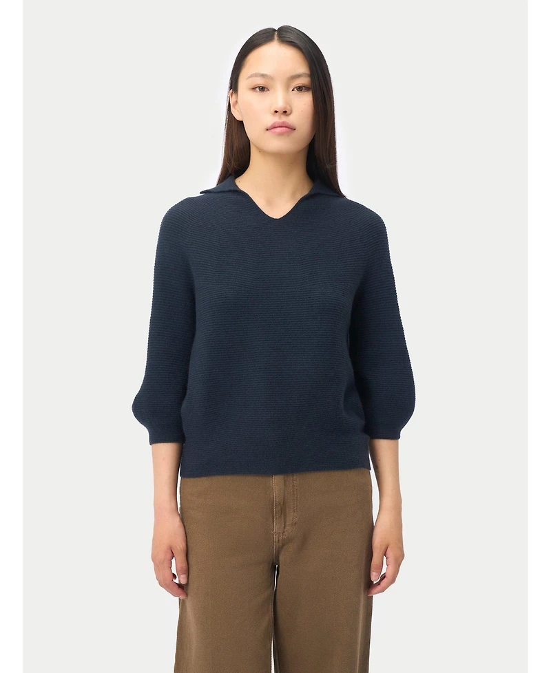 Gobi Cashmere Women's Open V-Collar Polo Sweater