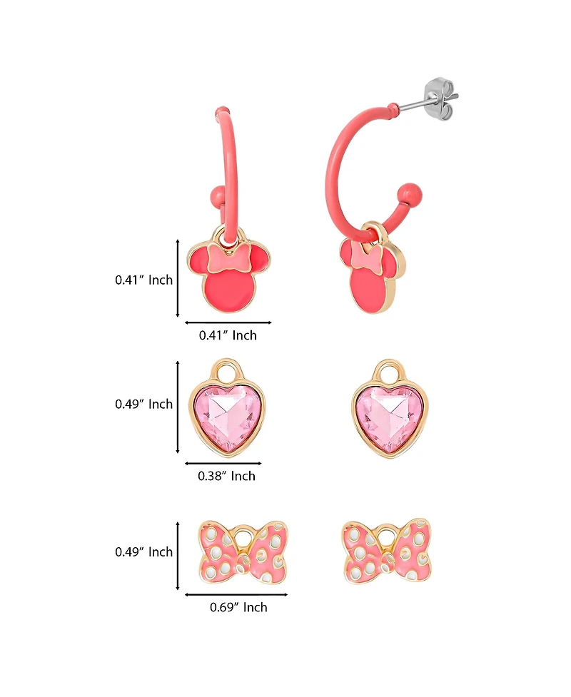 Disney Minnie Mouse Pink Bow Charm Hoop Earring Set, 3 Charms and 1 Hoop