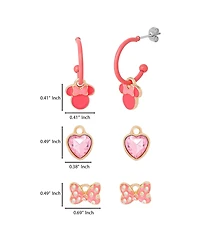 Disney Minnie Mouse Pink Bow Charm Hoop Earring Set, 3 Charms and 1 Hoop