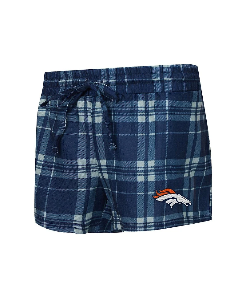 Concepts Sport Women's 2-Piece Heather Gray/Navy Denver Broncos Regulate Plaid Long-Sleeve T-Shirt and Shorts Sleep Set