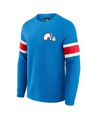 Fanatics Men's Blue Quebec Nordiques Waffle-Knit Raglan Long Sleeve Henley T-Shirt