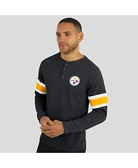 Fanatics Men's Black Pittsburgh Steelers Waffle-Knit Raglan Long Sleeve Henley T-Shirt