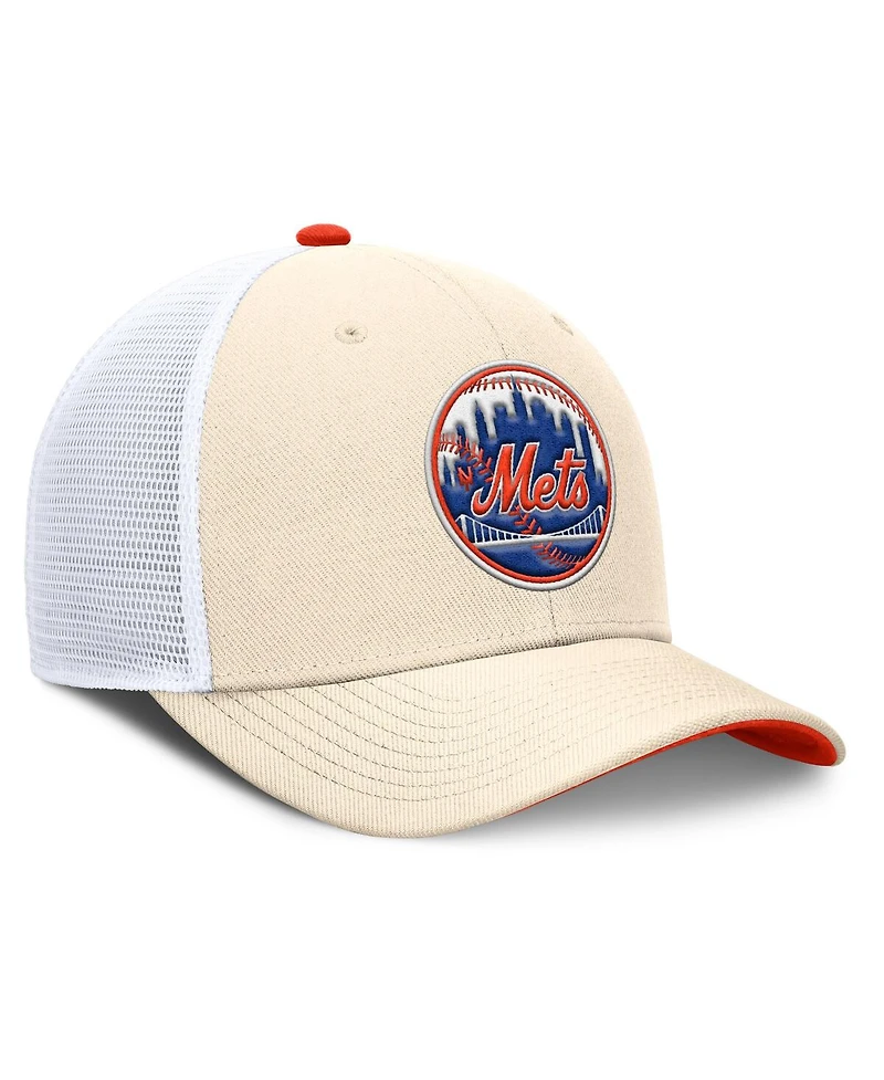 Nike Men's Natural New York Mets Cooperstown Collection Dri-fit Rise Trucker Adjustable Hat